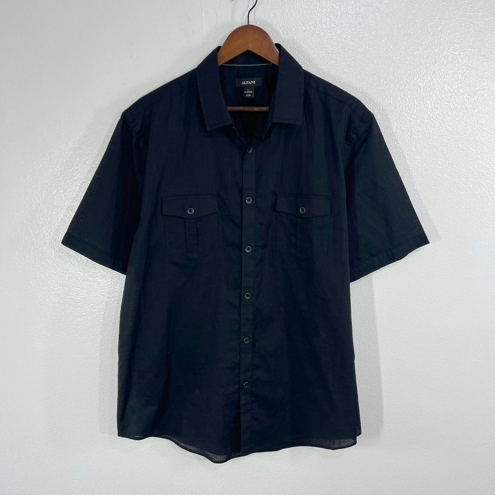 Alfani Men Black Ripstop Utility Shirt Short Sleeve Large Thin Tactical Workwear